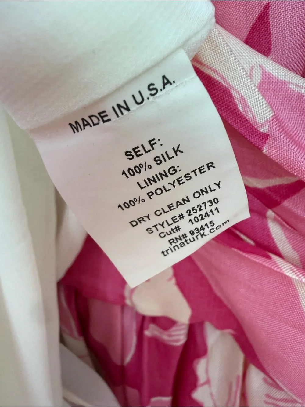 Trina Turk Silk Floral Dress Pink Cream Size 10 Made USA - Picture 6 of 7